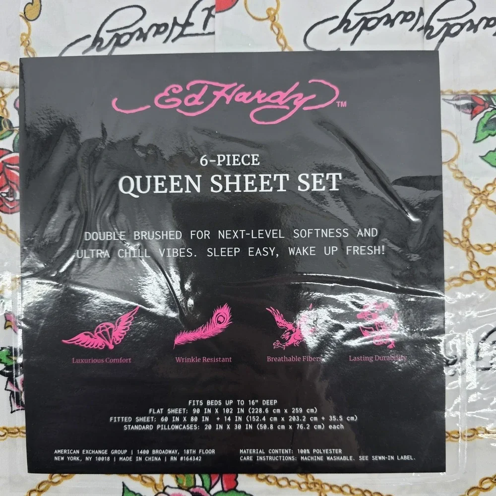 Ed Hardy Queen 6pc‎ Sheet Set White Red Skull Roses Hearts Love Kills Slow New